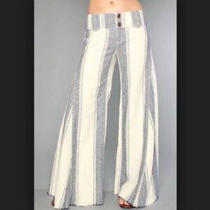 Free People Striped Linen Blend Wide Leg